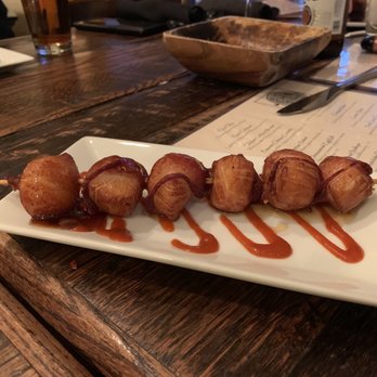 The Cork & Barrel Lounge - Bacon-wrapped scallops with bourbon Thai sauce - Lounges Near Me - Sapphire, North Carolina The Cork & Barrel Lounge - Bacon-wrapped scallops with bourbon Thai sauce - Lounges Near Me - Sapphire, North Carolina