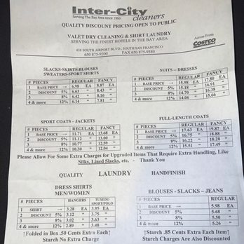 Inter-City Cleaners - Prices November 2022 - Laundry Services Near Me - South San Francisco, California Inter-City Cleaners - Prices November 2022 - Laundry Services Near Me - South San Francisco, California