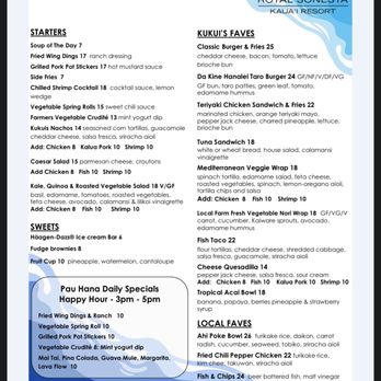 Kukui’s on Kalapaki Beach - Lunch Menu - Buffets Near Me - Lihue, Hawaii