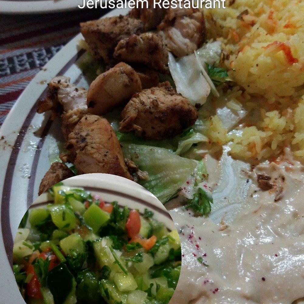 Jerusalem Restaurant - Chicken shwarma with their salad and hummus - Middle Eastern Near Me - Denver, Colorado Jerusalem Restaurant - Chicken shwarma with their salad and hummus - Middle Eastern Near Me - Denver, Colorado