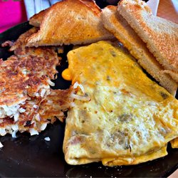 Filmore's J W Family Restaurant - Western omelette with hash browns and sour dough toasted bread