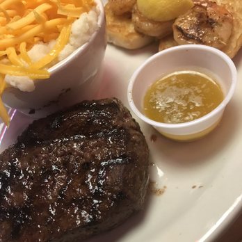 Texas Roadhouse - 8oz sirloin, cheesy mashed potatoes, garlic butter and shrimp - Barbeque Near Me - Carmel, Indiana Texas Roadhouse - 8oz sirloin, cheesy mashed potatoes, garlic butter and shrimp - Barbeque Near Me - Carmel, Indiana