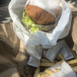 Double burger with fries