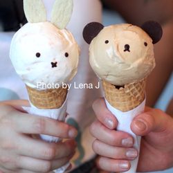 Kurimu - Miffy Ice Cream ($7.59, 1 scoop white choco salted egg) and Boris Ice Cream ($7.59, 1 scoop black sugar milk tea) - ice cream is just OK imo