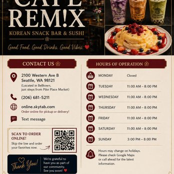Cafe Remix - Contact info - Cafes Near Me - Seattle, Washington Cafe Remix - Contact info - Cafes Near Me - Seattle, Washington