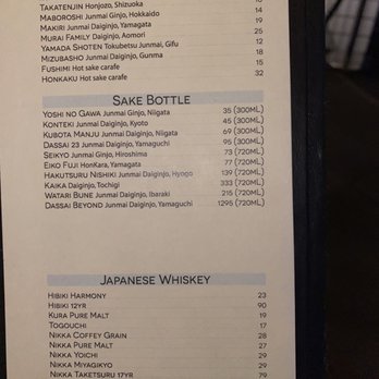 Sushi Kashiba - Sake menu and whisky - Japanese Near Me - Seattle, Washington