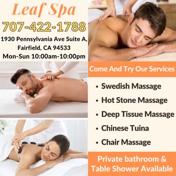 Leaf Spa - Walk-in & Appointment Welcome - Massage Near Me - Fairfield, California Leaf Spa - Walk-in & Appointment Welcome - Massage Near Me - Fairfield, California