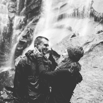 Filling the Frame Photography - Newly engaged in front of a waterfall! - Session Photography Near Me - Bothell, Washington