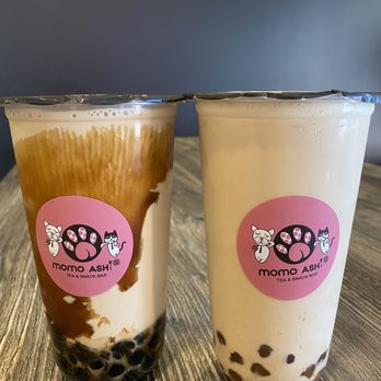 Momo Ashi Cafe - Brown sugar boba milk tea and classic milk tea both size large - Bubble Tea Near Me - Winston-Salem, North Carolina Momo Ashi Cafe - Brown sugar boba milk tea and classic milk tea both size large - Bubble Tea Near Me - Winston-Salem, North Carolina