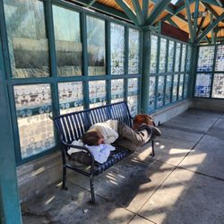 Beaverton Transit Center - MAX riders can't sit on benches cuz the bums sleep there.
