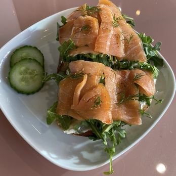 Meraki Coffee - Lox over toast with arugula and cream cheese and touches of dill. - Coffee & Tea Near Me - Eugene, Oregon