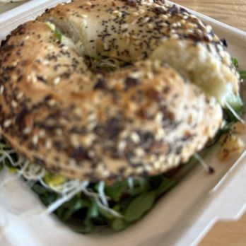 Compa Coffee Roasters - Jolly Green bagel - cream cheese, avocado, arugula, cucumber, sprouts... mmm! - Coffee Roasteries Near Me - San Diego, California