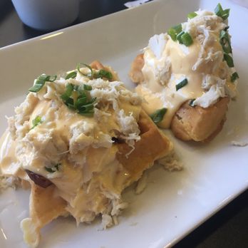 Waffles Incaffeinated - South Side - The benny: eggs Benedict on a waffle with crab on top - Breakfast & Brunch Near Me - Pittsburgh, Pennsylvania Waffles Incaffeinated - South Side - The benny: eggs Benedict on a waffle with crab on top - Breakfast & Brunch Near Me - Pittsburgh, Pennsylvania