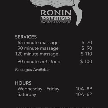 Ronin Essentials Massage & Bodywork - Service Card and Hours - Massage Therapy Near Me - Springboro, Ohio Ronin Essentials Massage & Bodywork - Service Card and Hours - Massage Therapy Near Me - Springboro, Ohio