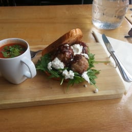 Minestrone soup and pork meatball sandwich Minestrone soup and pork meatball sandwich