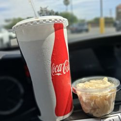 Soda and mac salad that comes with 2 piece combo