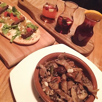 Tapas on Main - Sangria flight, steak flatbread, and mushrooms - Tapas Bars Near Me - Bethlehem, Pennsylvania