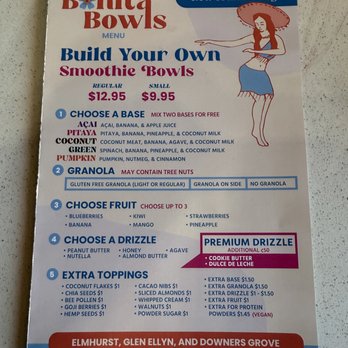 Bonita Bowls Park Ridge, IL - Menu, circa Feb 2025. - Acai Bowls Near Me - Park Ridge, Illinois
