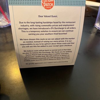 Cotton Patch Cafe - So this is apparently a sign should have been on all tables whichwasnt't - Comfort Food Near Me - McKinney, Texas Cotton Patch Cafe - So this is apparently a sign should have been on all tables whichwasnt't - Comfort Food Near Me - McKinney, Texas