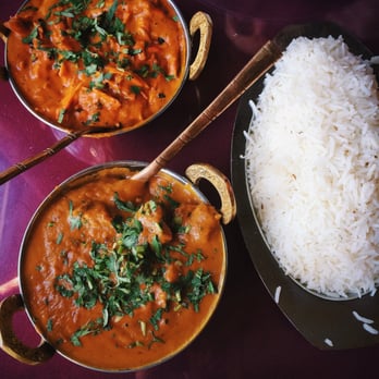 Swad Indian Restaurant - Chicken Tikka Masala (top left). Lamb curry (bottom left). Rice. - Indian Near Me - Cincinnati, Ohio