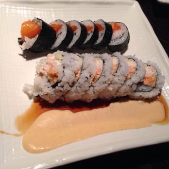 SUSHIRAW - salmon tempura roll and salmon roll dinner special 10.99..hmm...also read my review - Japanese Near Me - Granada Hills, California