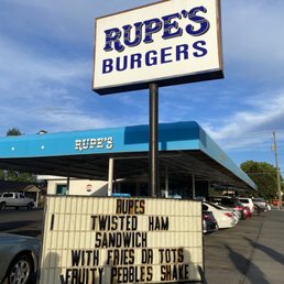 a sign for rupe's burgers a sign for rupe's burgers
