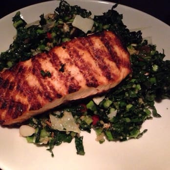 Nick's On 2nd - Kale & Quinoa Salad w/Salmon. - New American Near Me - Long Beach, California Nick's On 2nd - Kale & Quinoa Salad w/Salmon. - New American Near Me - Long Beach, California
