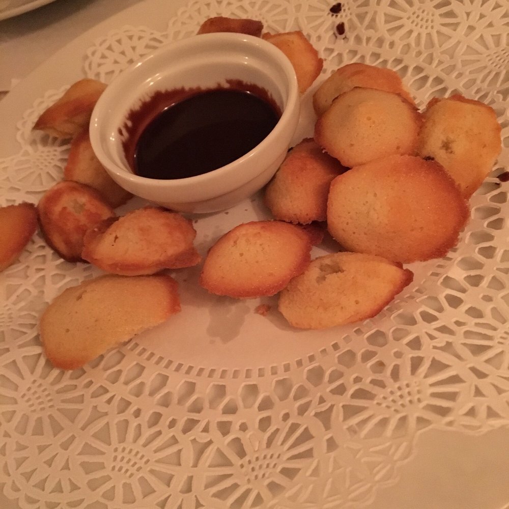 Cafe Les Baux - Warm Madelines with chocolate sauce. So delicious! - French Near Me - Millbrook, New York