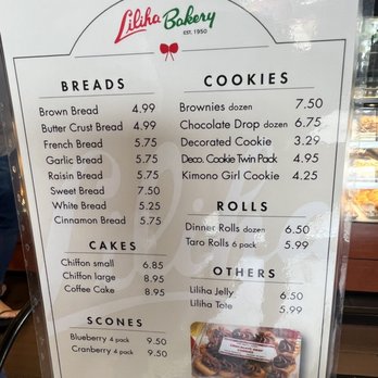 Liliha Bakery - 7/4/22 Menu - Bakeries Near Me - Honolulu, Hawaii