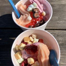 two bowls of ice cream and fruit