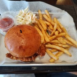 Twin Oaks Lounge - Fish stacker with fries, slaw, and both cocktail, and tarter sauce