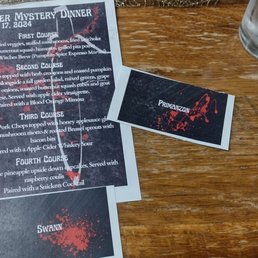 Menu for our murder mystery dinner