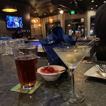 Cicciotti's - Dirty Martini with Blue cheese stuffed olives and Menabrea beer. Also fresh hot bread. - Italian Near Me - Carlsbad, California Cicciotti's - Dirty Martini with Blue cheese stuffed olives and Menabrea beer. Also fresh hot bread. - Italian Near Me - Carlsbad, California