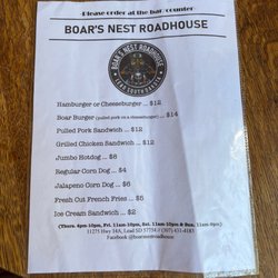 Boars Nest - Good menu