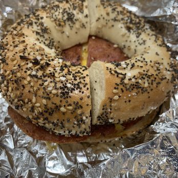 Udo's Bagels - Pork roll with egg and cheese on an everything bagel - Bagels Near Me - Lawrence Township, New Jersey