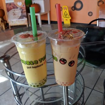 Bubble Tea House - Banana smoothie with kiwi poppers and mango tea latte with strawberry poppers - Bubble Tea Near Me - Providence, Rhode Island Bubble Tea House - Banana smoothie with kiwi poppers and mango tea latte with strawberry poppers - Bubble Tea Near Me - Providence, Rhode Island