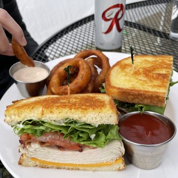 Buckley's On Queen Anne - The Turkey Club, with bacon, lettuce, tomato, cheddar, and aioli. A Rainier tallboy to wash it down. Delightful pandemic food on the patio. - American Near Me - Seattle, Washington Buckley's On Queen Anne - The Turkey Club, with bacon, lettuce, tomato, cheddar, and aioli. A Rainier tallboy to wash it down. Delightful pandemic food on the patio. - American Near Me - Seattle, Washington