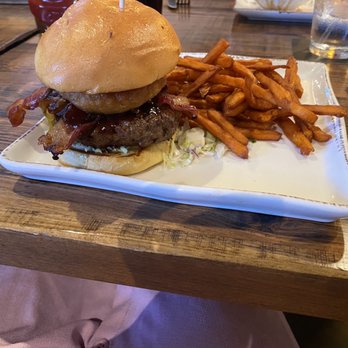 Jimmy P's Charred - BBQ Burger with Sweet Potato Fries - Steakhouses Near Me - Naples, Florida Jimmy P's Charred - BBQ Burger with Sweet Potato Fries - Steakhouses Near Me - Naples, Florida
