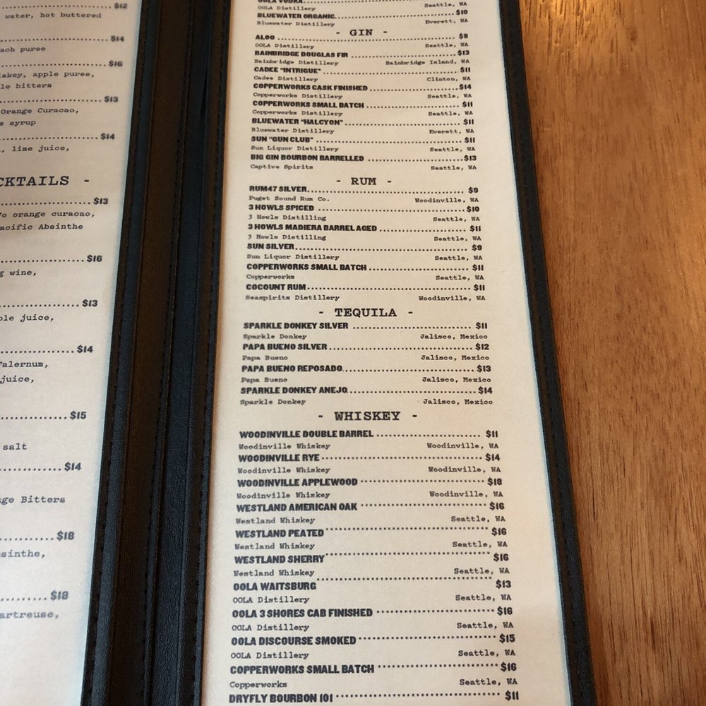 Redhook Brewlab - Spirits menu (January 2019) - Breweries Near Me - Seattle, Washington