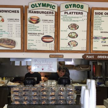 Olympic Gyros - menus and prices on the wall - Greek Near Me - Davenport, Iowa