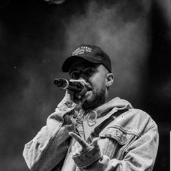 Oliver Perry Electric - Mac Miller wearing an Oliver Perry Electric Inc. hat at Kid Cudi show in California