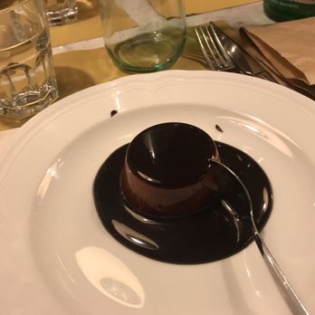 Osteria La Quercia - Panna cotta swimming in chocolate sauce - Italian Near Me - Rome, RM