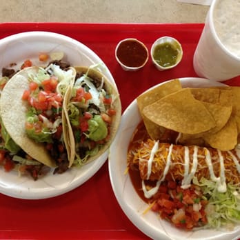 Taco Shop - 3 carne asada tacos, a chicken enchilada and a Horchata. (very good food) - Mexican Near Me - Hialeah, Florida Taco Shop - 3 carne asada tacos, a chicken enchilada and a Horchata. (very good food) - Mexican Near Me - Hialeah, Florida