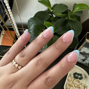 Atelier Nails - blue french tip with almond shape - Nail Salons Near Me - Tracy, California