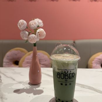 Bober Tea & Mochi Dough - Chizu Matcha Latte with stir fry boba - IG @bougiefoodieboi - Donuts Near Me - Seattle, Washington