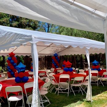 JD's Bucket - 20 x 20 Canopy 
6 Roundtables 
60 Chairs - Party Equipment Rentals Near Me