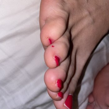 OV Nail Spa - Left nail polish all around toes - Nail Salons Near Me - Oxnard, California