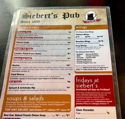 Menu photo 5 Sieberts Pub Salem, WI