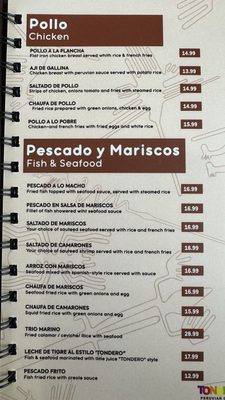 Menu photo 8 Tondero Peruvian Cuisine Whittier, CA