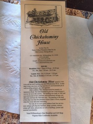 Menu photo 5 Old Chickahominy House Williamsburg, VA